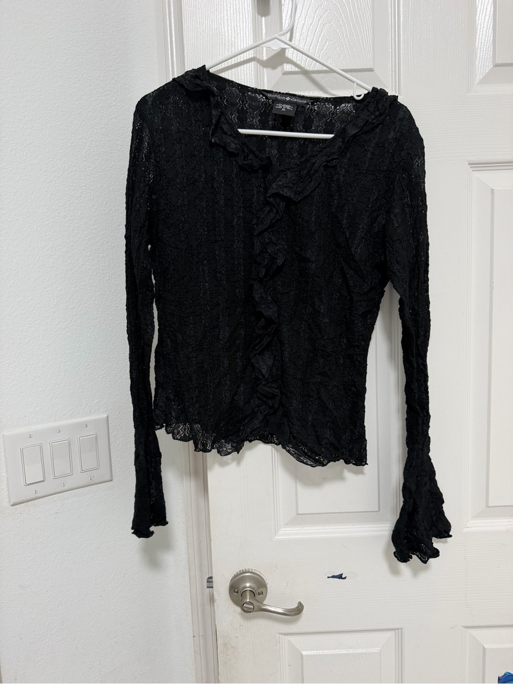 Women's Black Lace Ruffle Button-Front Top